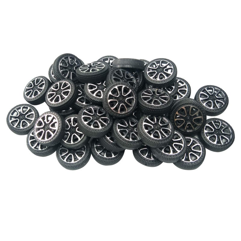 EUDAX 100pcs Plastic Roll 2mm Dia Shaft Car Truck Model Toys Wheel (30mmx9mm) - Image 1